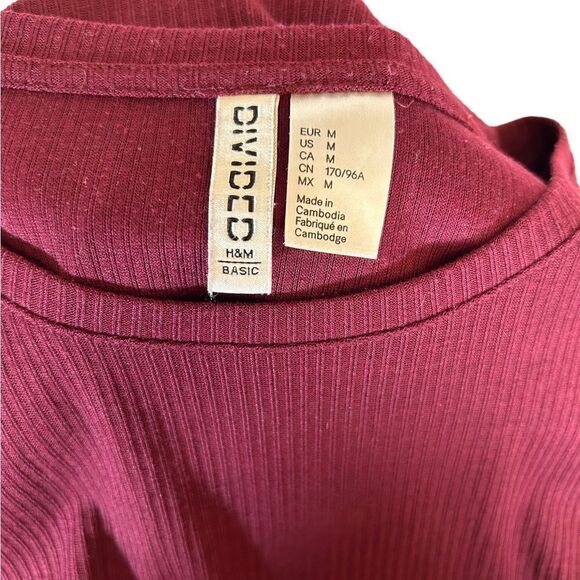 Divided Burgundy Long Sleeve Longer Crop Top Crew Neck Basic Dark Fall Winter - Picture 4 of 4